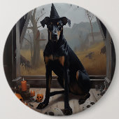 Doberman Pumpkins Halloween Beängstigend Button (Vorderseite)