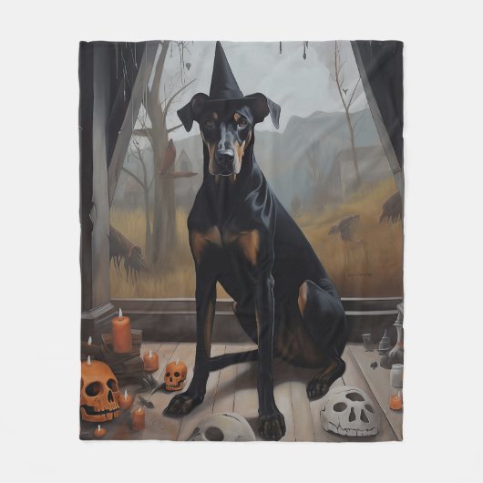 Doberman Pumpkins Halloween Beängstigend Fleecedecke (Vorderseite)