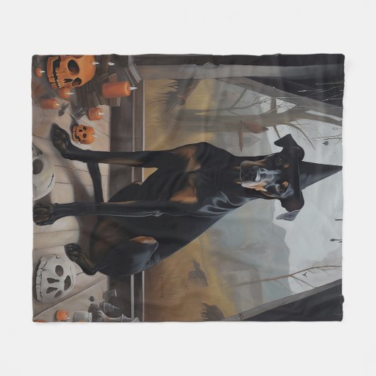 Doberman Pumpkins Halloween Beängstigend Fleecedecke (Vorderseite (Horizontal))
