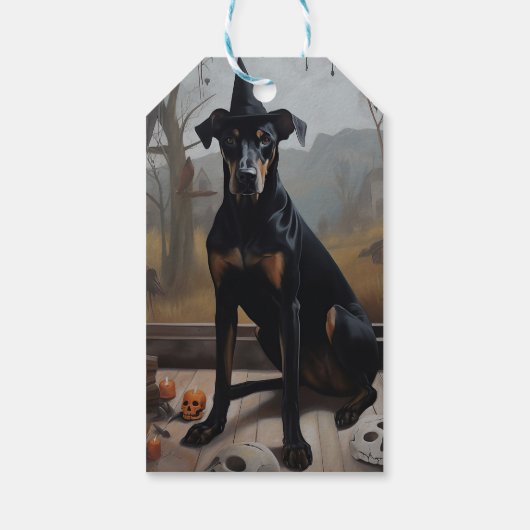 Doberman Pumpkins Halloween Beängstigend Geschenkanhänger (Rückseite)