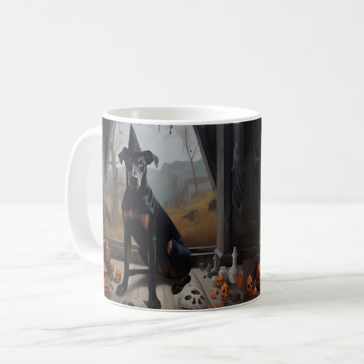 Doberman Pumpkins Halloween Beängstigend Kaffeetasse (Vorderseite Links)