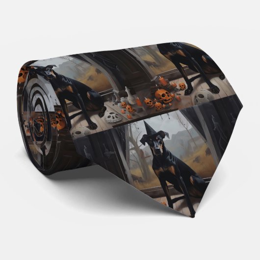 Doberman Pumpkins Halloween Beängstigend Krawatte (Gerollt)