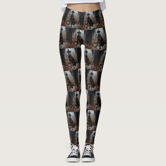 Doberman Pumpkins Halloween Beängstigend Leggings (Vorderseite)