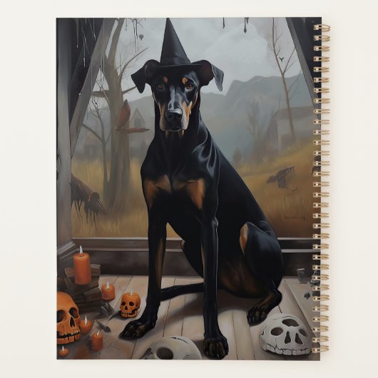 Doberman Pumpkins Halloween Beängstigend Planer (Rückseite)