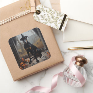 Doberman Pumpkins Halloween Beängstigend Quadratischer Aufkleber