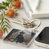 Doberman Pumpkins Halloween Beängstigend Schlüsselanhänger (Vorderseite rechts)