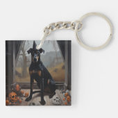 Doberman Pumpkins Halloween Beängstigend Schlüsselanhänger (Rückseite)