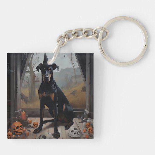 Doberman Pumpkins Halloween Beängstigend Schlüsselanhänger (Rückseite)