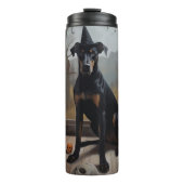 Doberman Pumpkins Halloween Beängstigend Thermosbecher (Vorderseite)