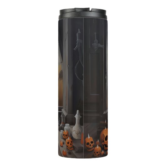 Doberman Pumpkins Halloween Beängstigend Thermosbecher (Rückseite)