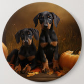 Doberman Puppy Autumn Delight Pumpkin Button (Vorderseite)