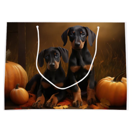 Doberman Puppy Autumn Delight Pumpkin Große Geschenktüte (Vorderseite)
