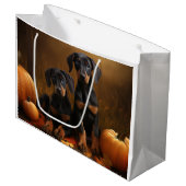 Doberman Puppy Autumn Delight Pumpkin Große Geschenktüte (Vorderseite Schrägansicht)