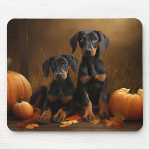 Doberman Puppy Autumn Delight Pumpkin Mousepad