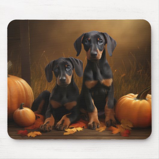 Doberman Puppy Autumn Delight Pumpkin Mousepad (Vorne)