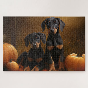 Doberman Puppy Autumn Delight Pumpkin Puzzle