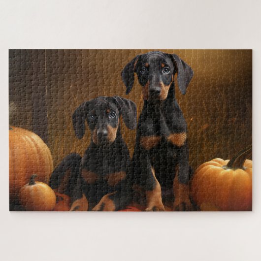 Doberman Puppy Autumn Delight Pumpkin Puzzle (Horizontal)