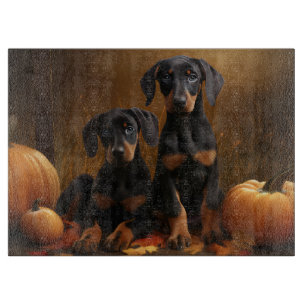 Doberman Puppy Autumn Delight Pumpkin Schneidebrett