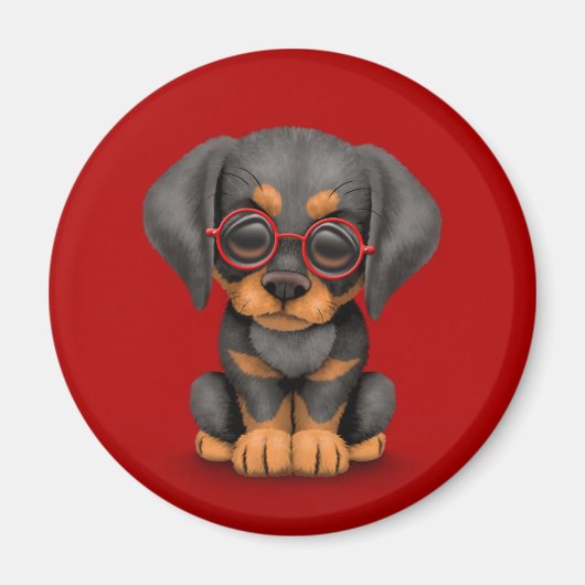 Doberman Puppy Hund mit Reading Glasses, rot Magnet (Vorne)
