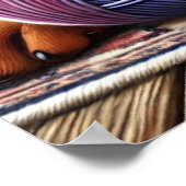 Doberman Puppy mit Garnball auf einem farbenfrohen Poster (Ecke)