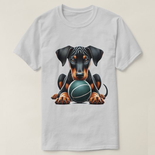 Doberman Puppy spielt mit einem Ball T-Shirt (Design vorne)