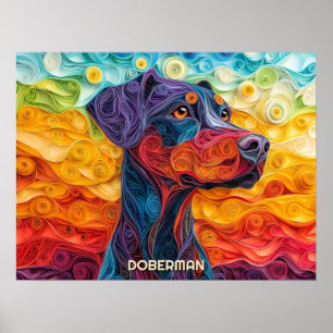 Doberman Quilling Art Dog Portrait Poster