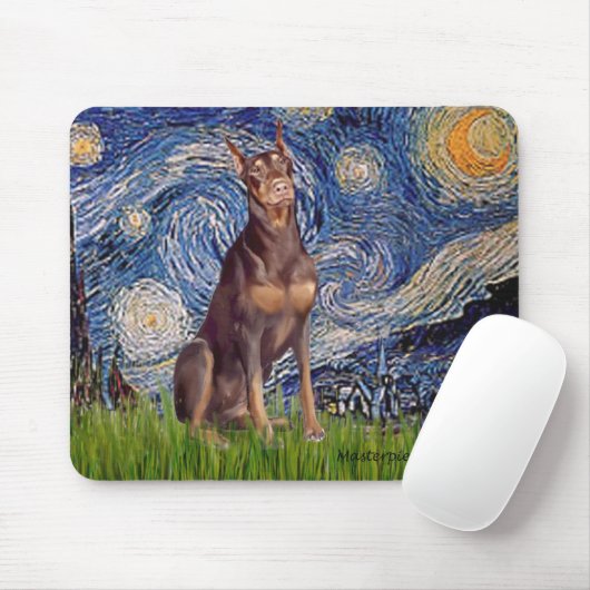 Doberman (rot) - Starry Night Mousepad (Mit Mouse)