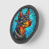 Doberman Runde Wanduhr (Winkel)