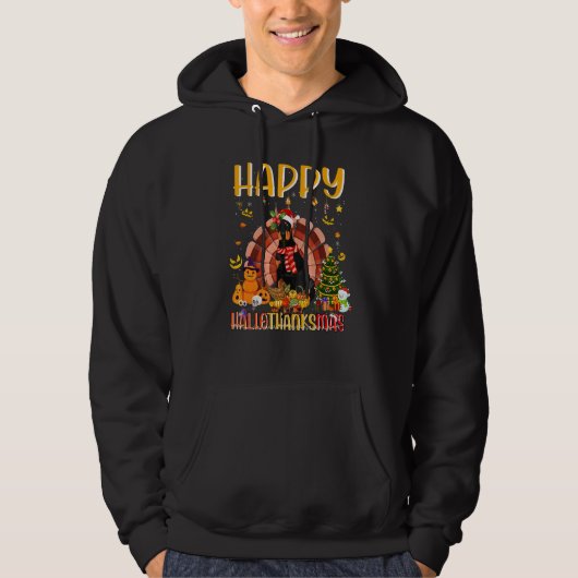Doberman Santa Hat Turkey Pumkin Hallothanksmas Co Hoodie (Vorderseite)
