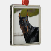 Doberman - Schwarz - Bogie Silbernes Ornament (Rechts)