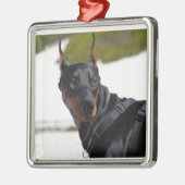 Doberman - Schwarz - Bogie Silbernes Ornament (Links)