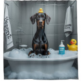 Doberman Sloppy Sleepy Niedlich Funny Duschvorhang (Vorderseite)