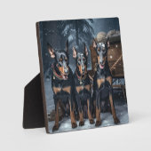 Doberman Snowy Sleigh Weihnachtsdekor Fotoplatte (Vorderseite)