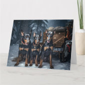 Doberman Snowy Sleigh Weihnachtsdekor Karte (Vorderseite)