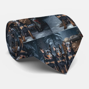 Doberman Snowy Sleigh Weihnachtsdekor Krawatte