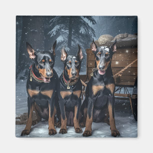 Doberman Snowy Sleigh Weihnachtsdekor Magnet