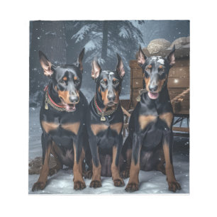 Doberman Snowy Sleigh Weihnachtsdekor Notizblock