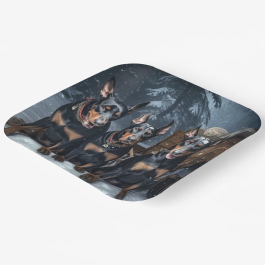 Doberman Snowy Sleigh Weihnachtsdekor Pappteller (Gewinkelt)