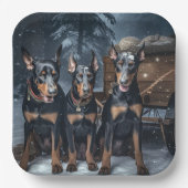 Doberman Snowy Sleigh Weihnachtsdekor Pappteller (Vorderseite)