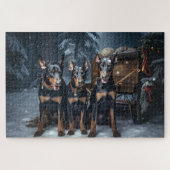 Doberman Snowy Sleigh Weihnachtsdekor Puzzle (Horizontal)