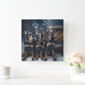 Doberman Snowy Sleigh Weihnachtsdekor Quadratische Wanduhr (Zuhause)