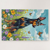 Doberman Spring Meadow Floral Dog Puzzle (Horizontal)