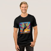 Doberman Sunset Jump Tri-Blend Shirt (Vorderseite voll)