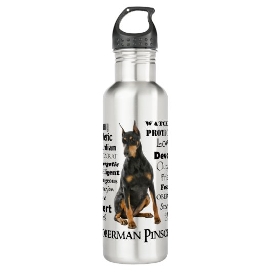 Doberman Tracks Wasserflasche Edelstahlflasche (Vorderseite)