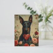 Doberman Vintag Valentinstag Postkarte (Stehend Vorderseite)