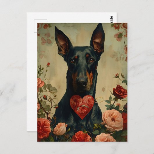 Doberman Vintag Valentinstag Postkarte (Vorne/Hinten)