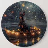 Doberman Weihnachts Feierliche Reise Button (Vorderseite)