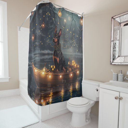 Doberman Weihnachts Feierliche Reise Duschvorhang (Beispiel)