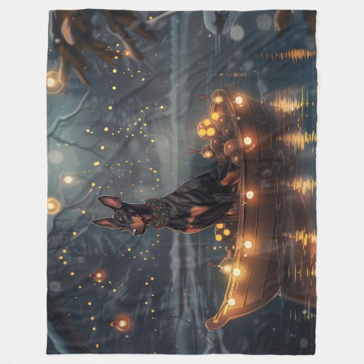 Doberman Weihnachts Feierliche Reise Fleecedecke (Vorderseite)