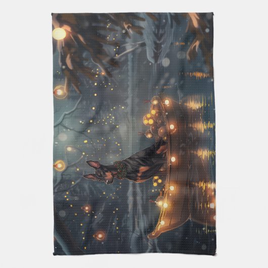 Doberman Weihnachts Feierliche Reise Geschirrtuch (Vertikal)